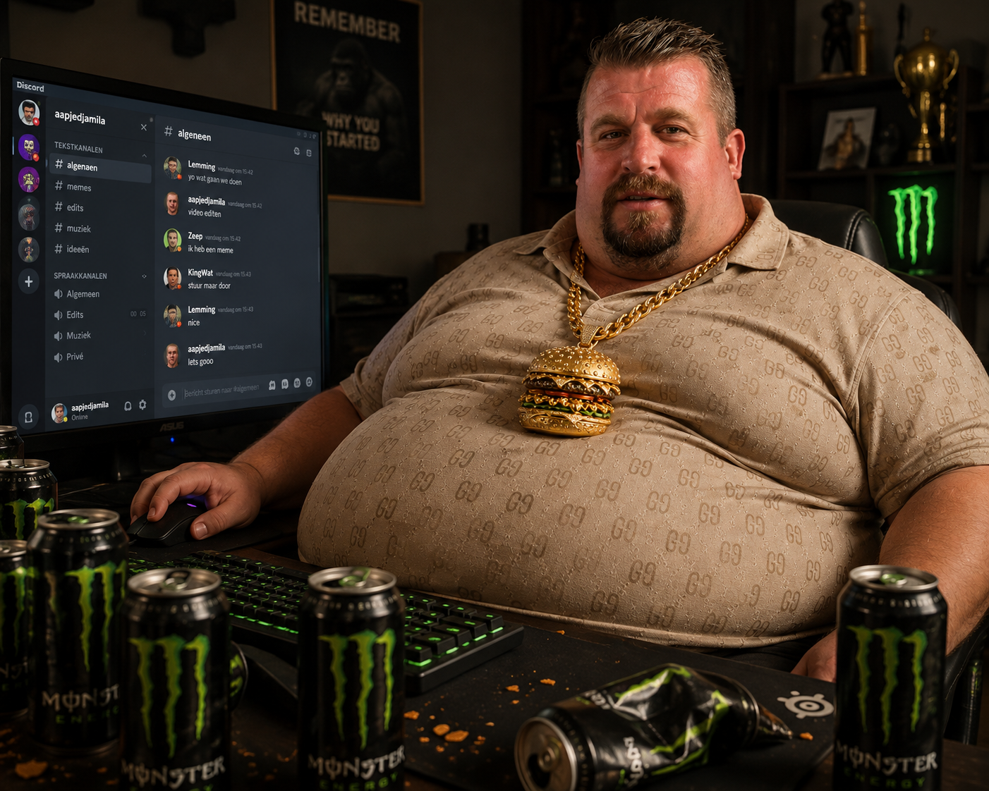 Gamer met een gouden burgerketting